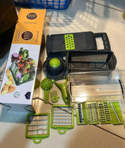 16-In-1 Multifunctional Vegetable Chopper & Slicer with Colander Basket and Storage Container – Heavy Duty Manual Food Cutter & Dicer