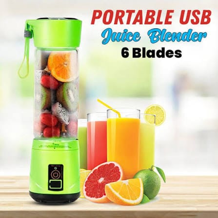 6 Blade Mini Portable USB Juicer Blender Compact Cordless Fruit Mixing Cup And Smoothies Maker - 380ML Capacity (Random Color)