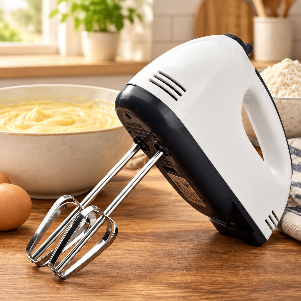 Cake ki tayari ke saath hand mixer