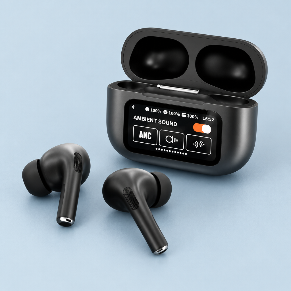 Earbuds aur case ka side angle
