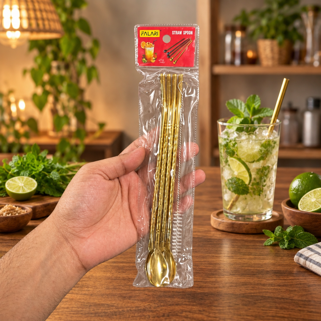 Haath mein straw spoon set