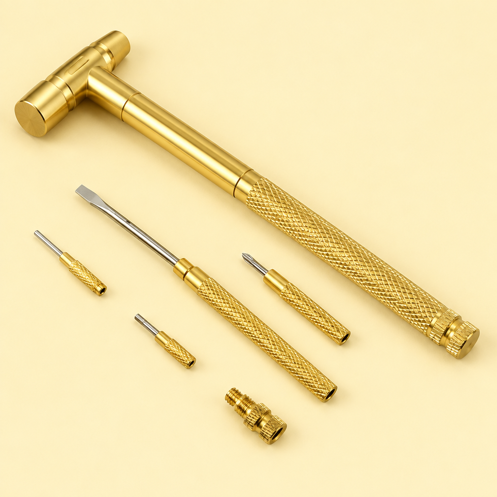 Hammer aur screwdriver pieces flat lay