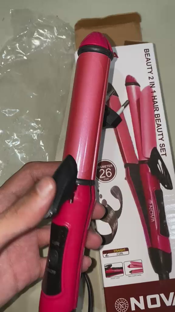 2in1 Nova Hair straightener & Curler | 2-in-1 Dual-Use Styling Tool with Quick Heat-Up Technology, Ceramic Plates for Smooth Straightening