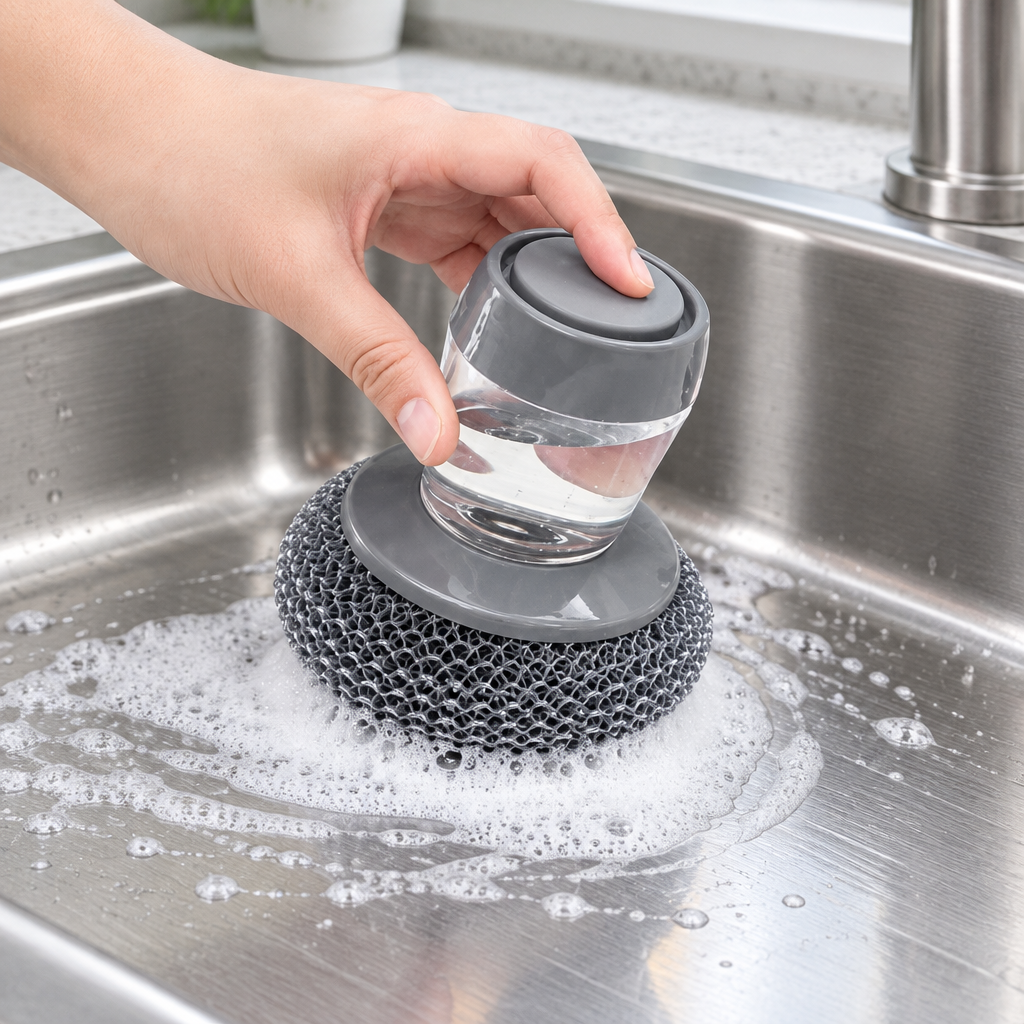 Steel sink ki safai mein brush ka istemal