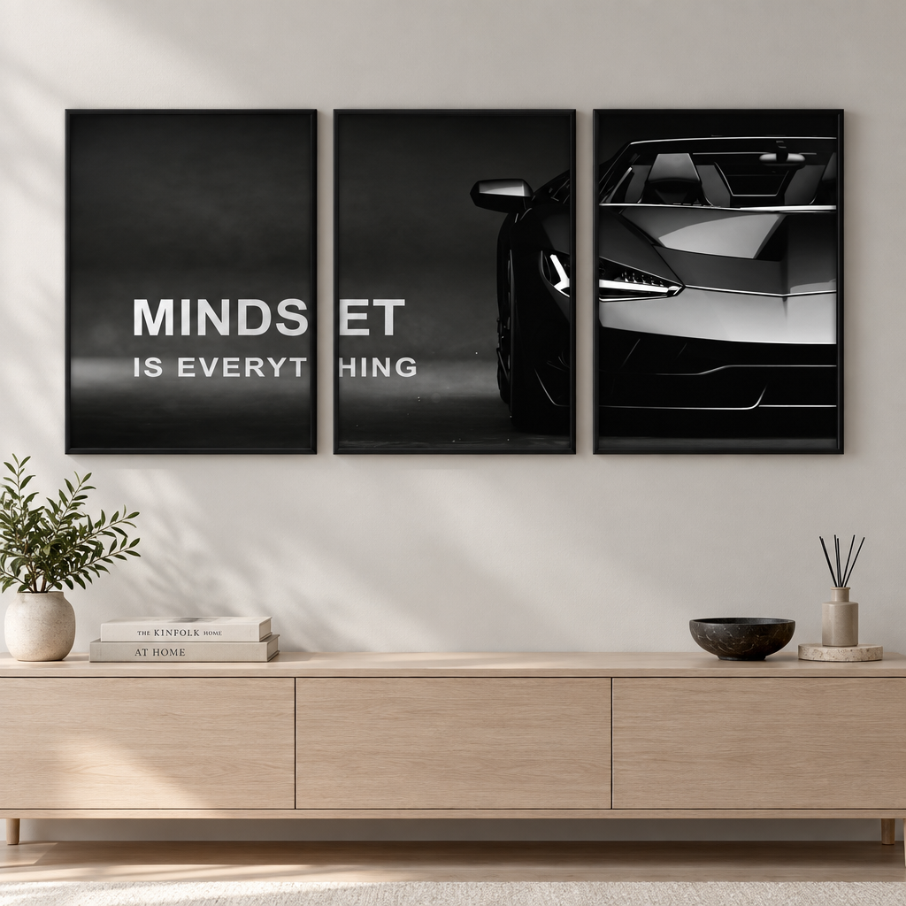 Straight-on view of the three-piece wall art