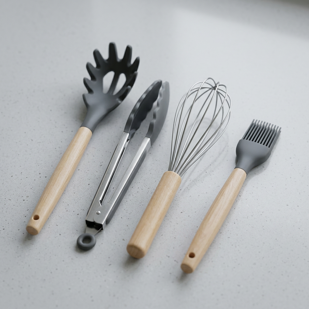 Whisk brush pasta chamach aur chimta