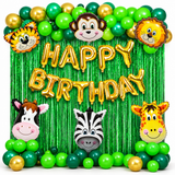 Jungle Theme Birthday Party Decoration Set 50 Pcs for Kids Boys & Girls – Animal Safari Birthday Balloon Combo with Happy Birthday Banner, Foil Curtains & Number Balloon - Theme 1