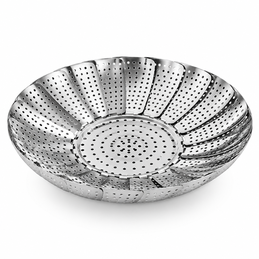 White background par steamer basket