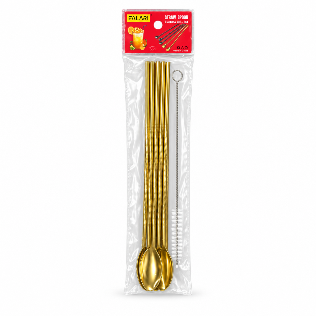 White background par straw spoon set